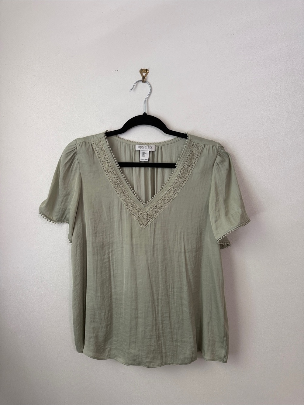 Rachel Zoe Sage V-Neck Lace Trim Short Sleeve Blouse